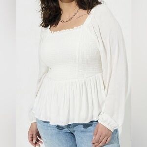 NWT Torrid Smocked Long Sleeve Blouse 2X Peasant Boho‎ Cottage Coquette Babydoll